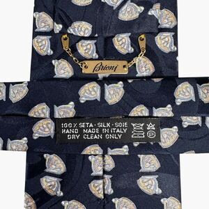 Brioni Silk Tie Mens One Size Navy Blue Geometric‎ Abstract Hand Made Italy